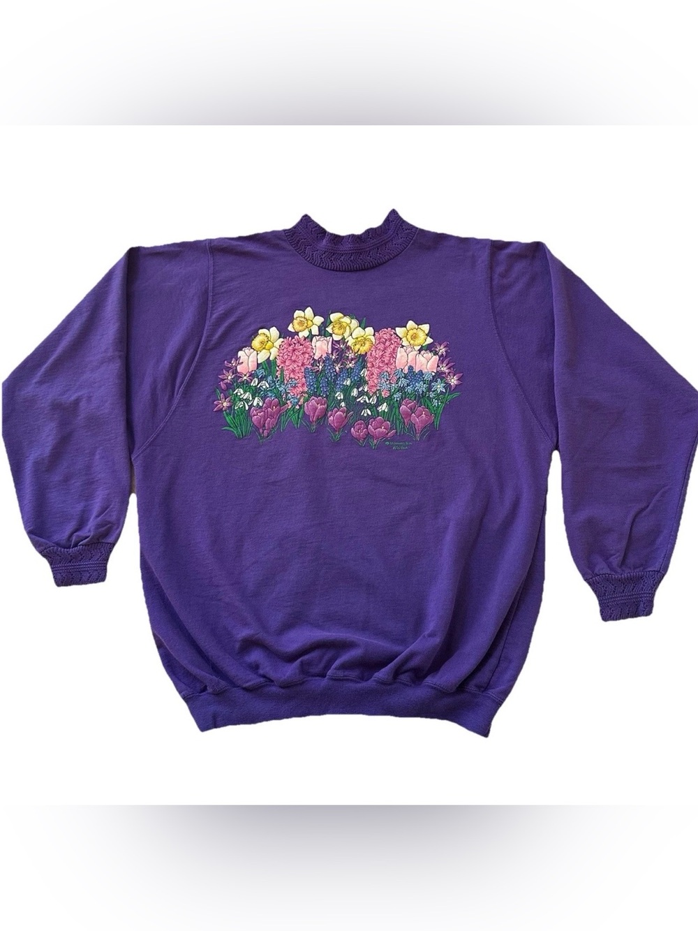 VTG 90s Morning Sun Purple Floral Sweatshirt-L-Made in USA Cottagecore Garden